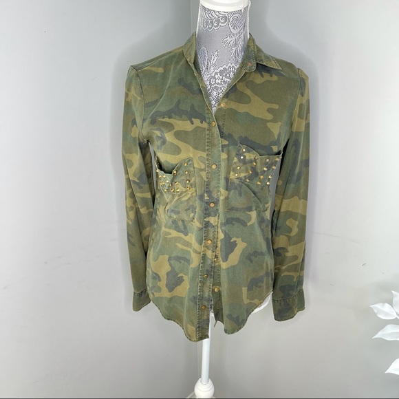 Lara Woman Premium Denimwear Tops - LARA Women Premium Denimwear Military Camo Blouse
